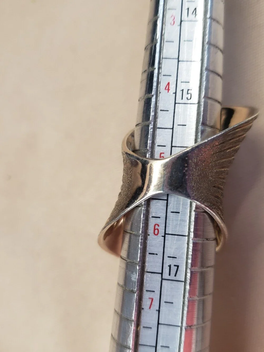 Sterling Silver Rose Gold Vermeil Modernist Curved Ribbed Textured Ring Size 5.5